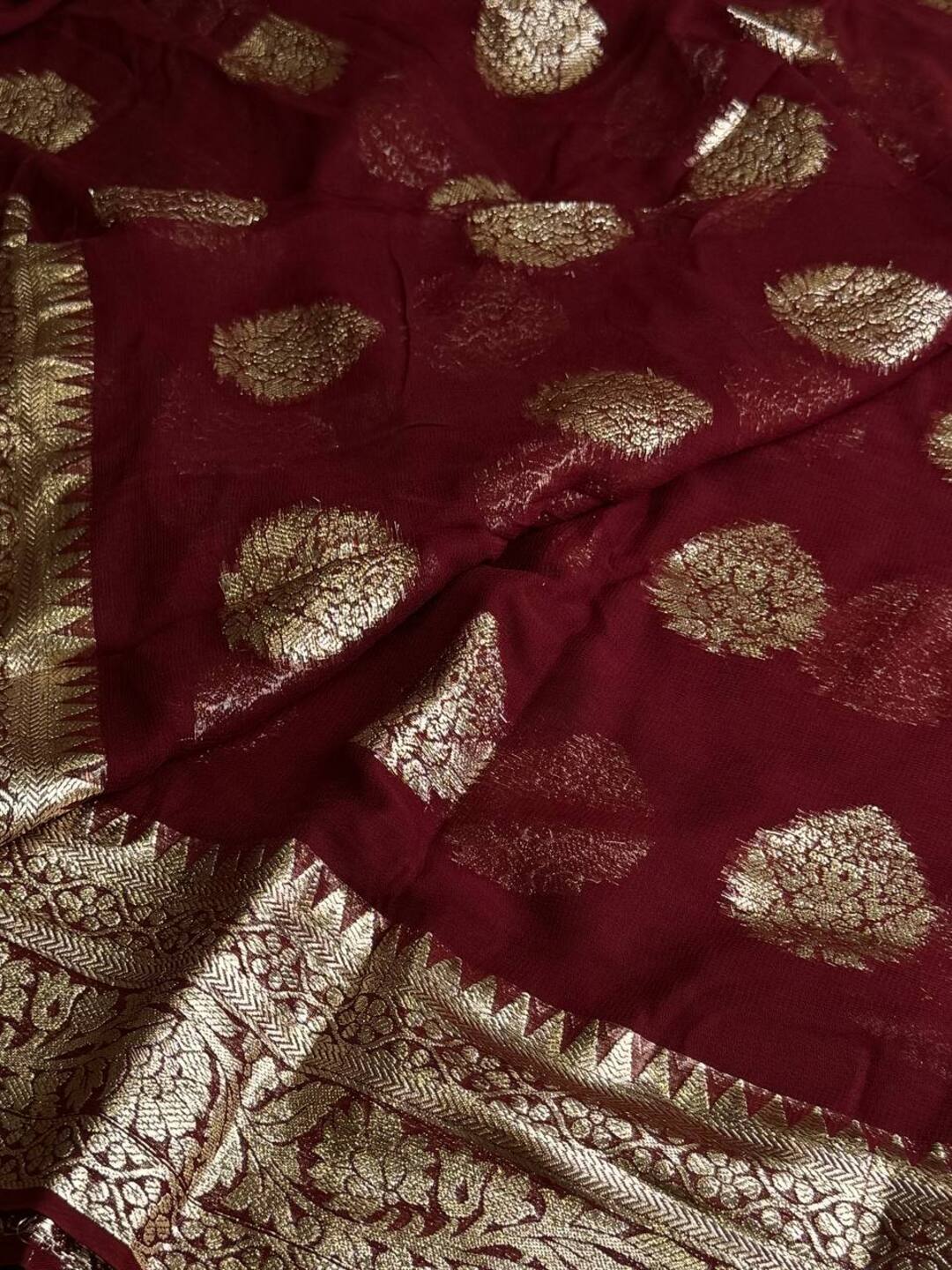 Deep Maroon Floral Chiffon Saree