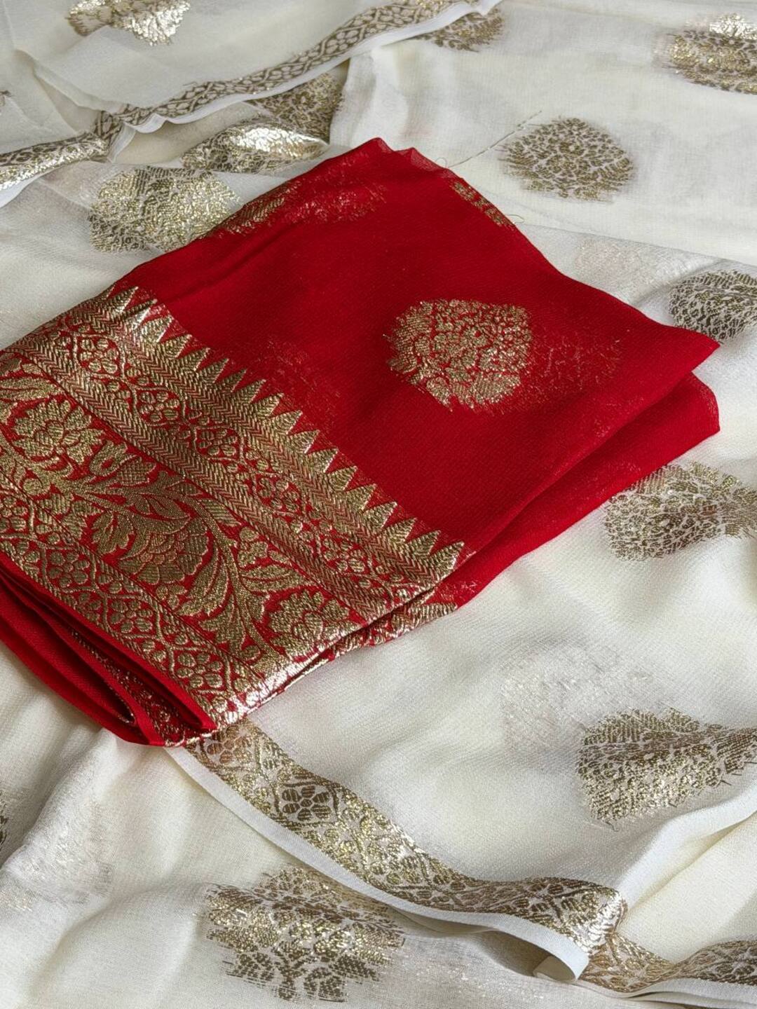 Pure White Floral Chiffon Saree