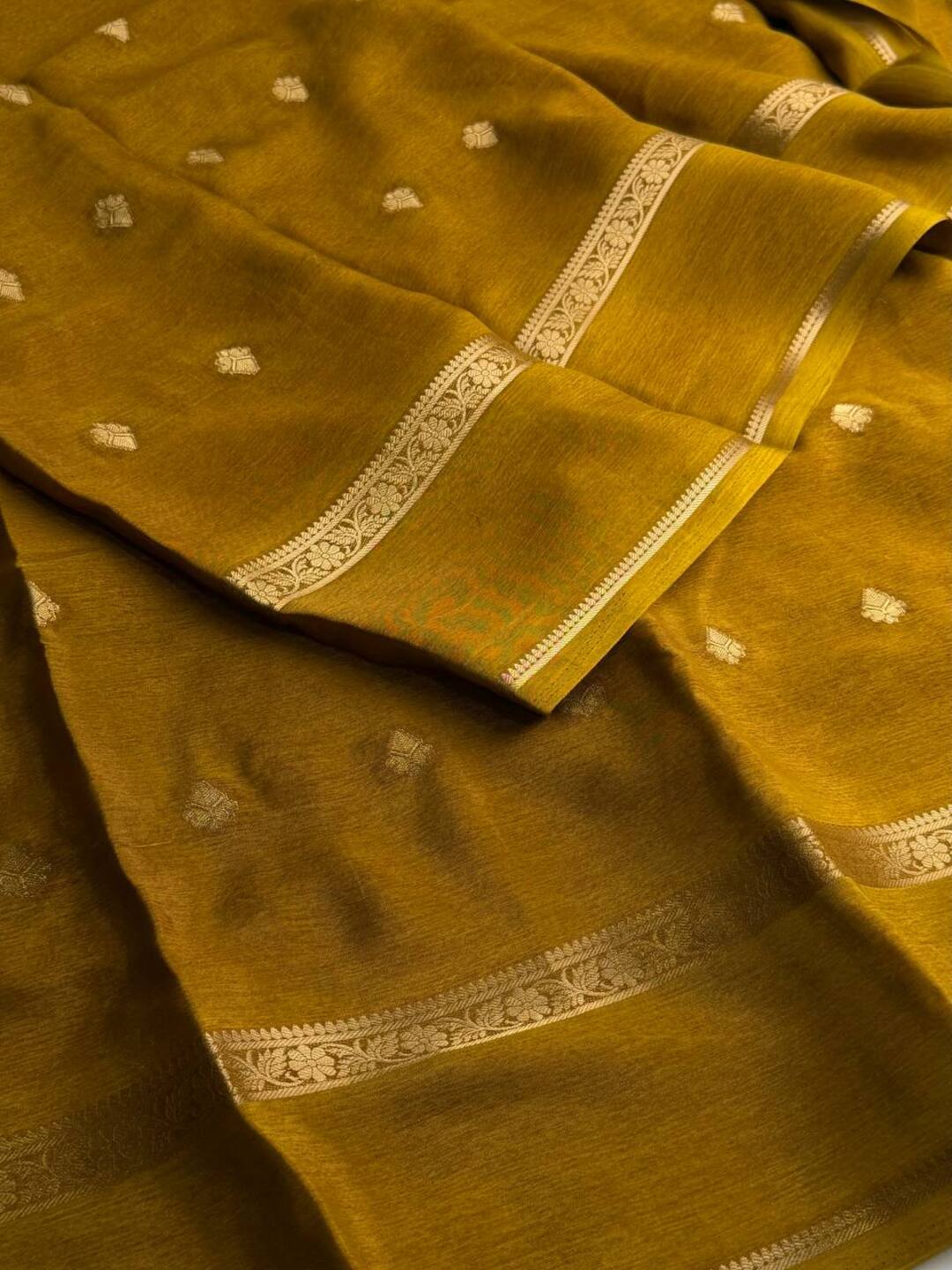 Olive Yellow Chiffon Silk Saree