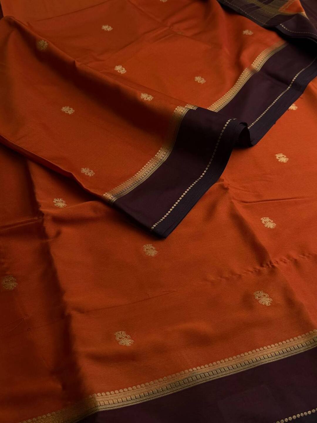 Burnt Orange Semi Mysore Chiffon Saree