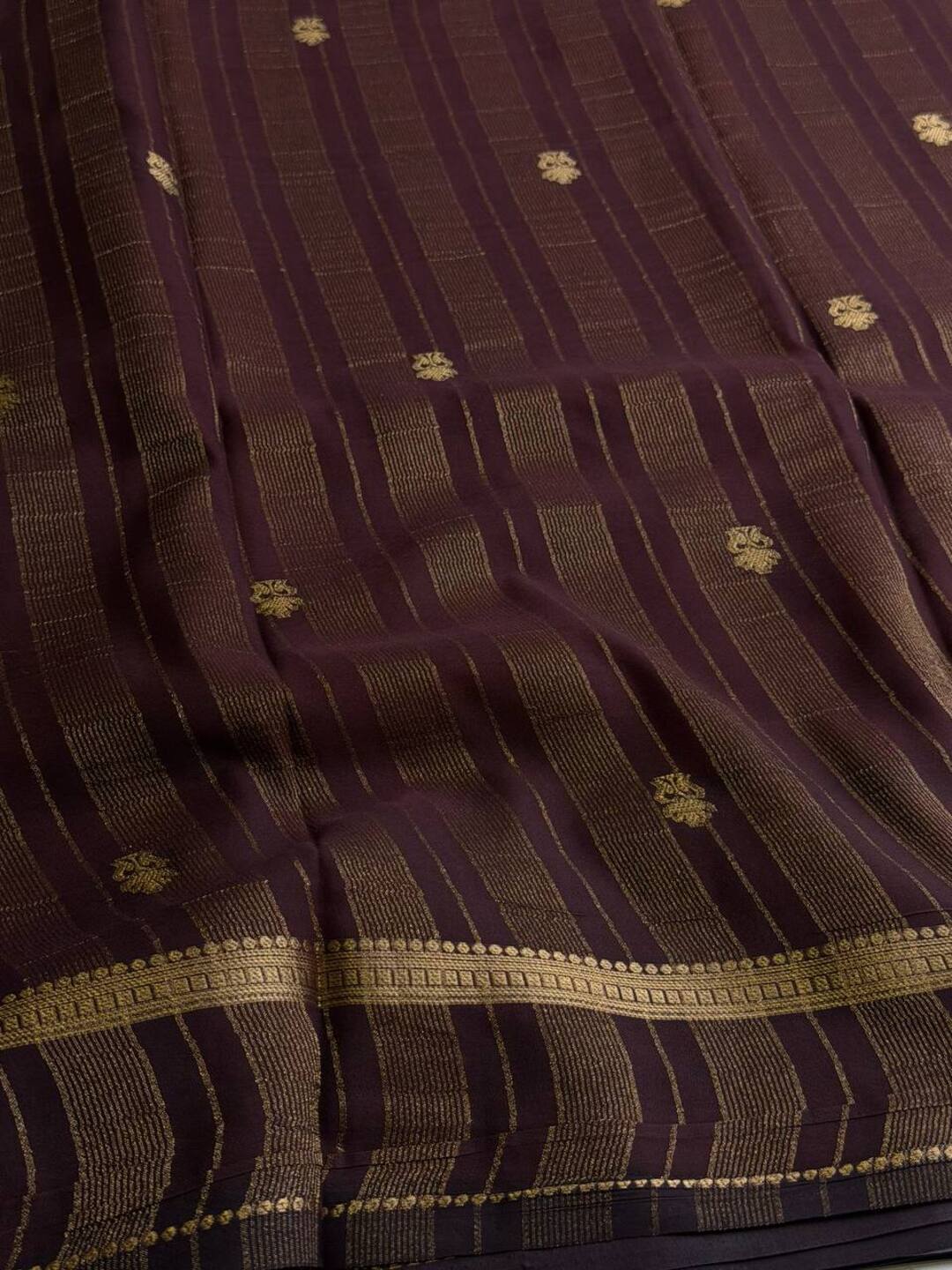 Burnt Orange Semi Mysore Chiffon Saree