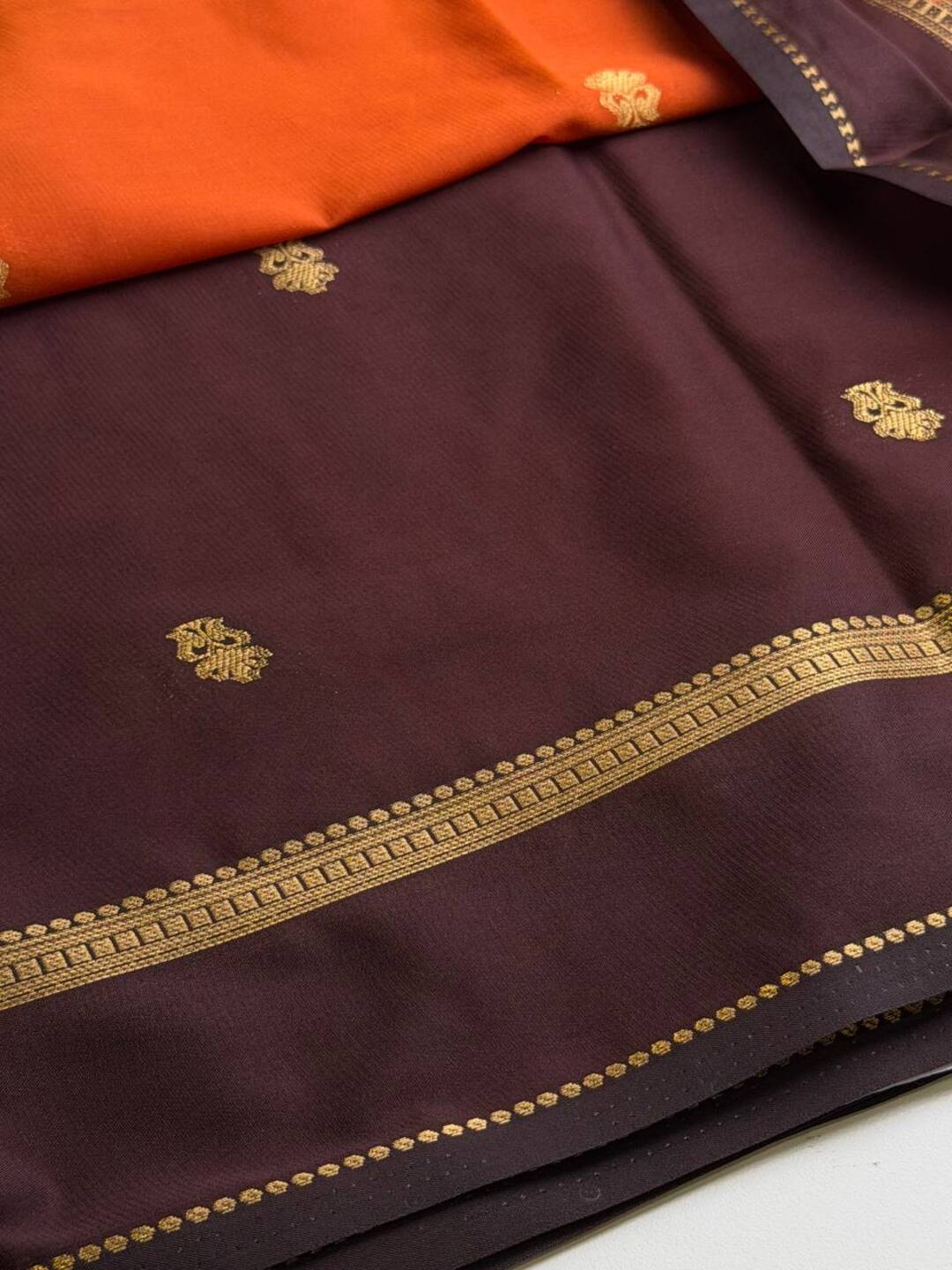 Burnt Orange Semi Mysore Chiffon Saree