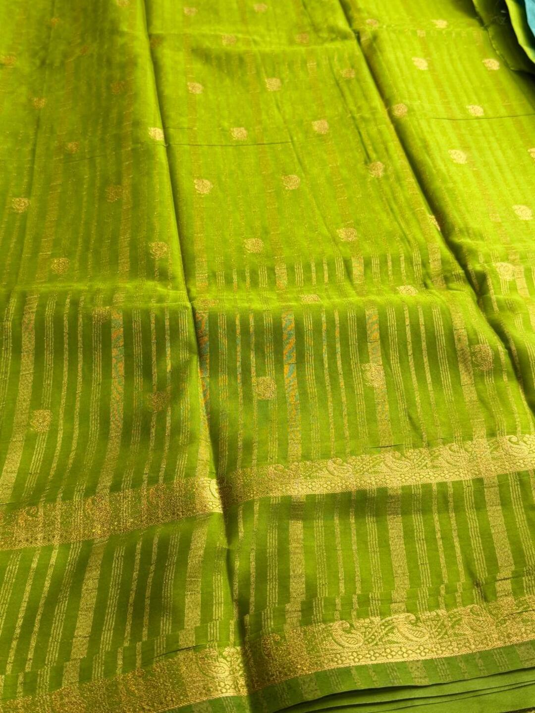 Turquoise Semi Mysore Chiffon Silk Saree