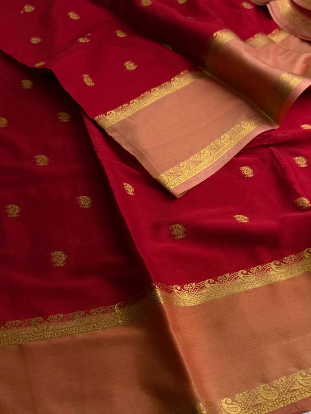 Chili Red Semi Mysore Chiffon Silk Saree