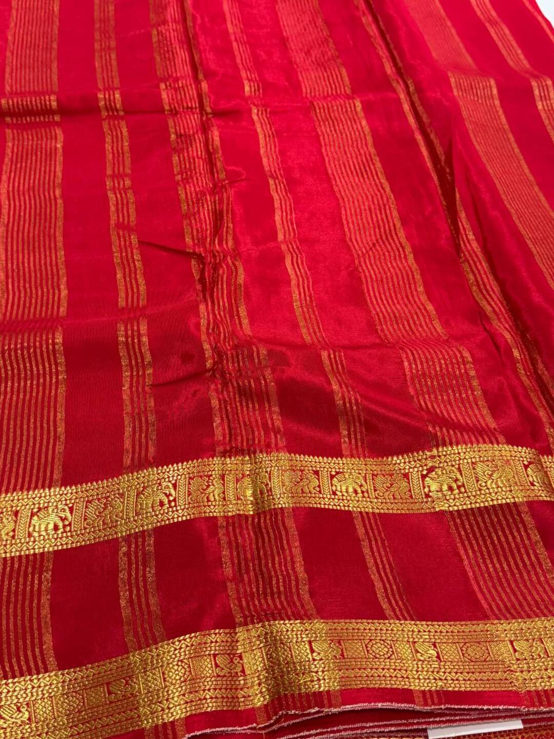 Chili Red Chiffon Cotton Silk Saree