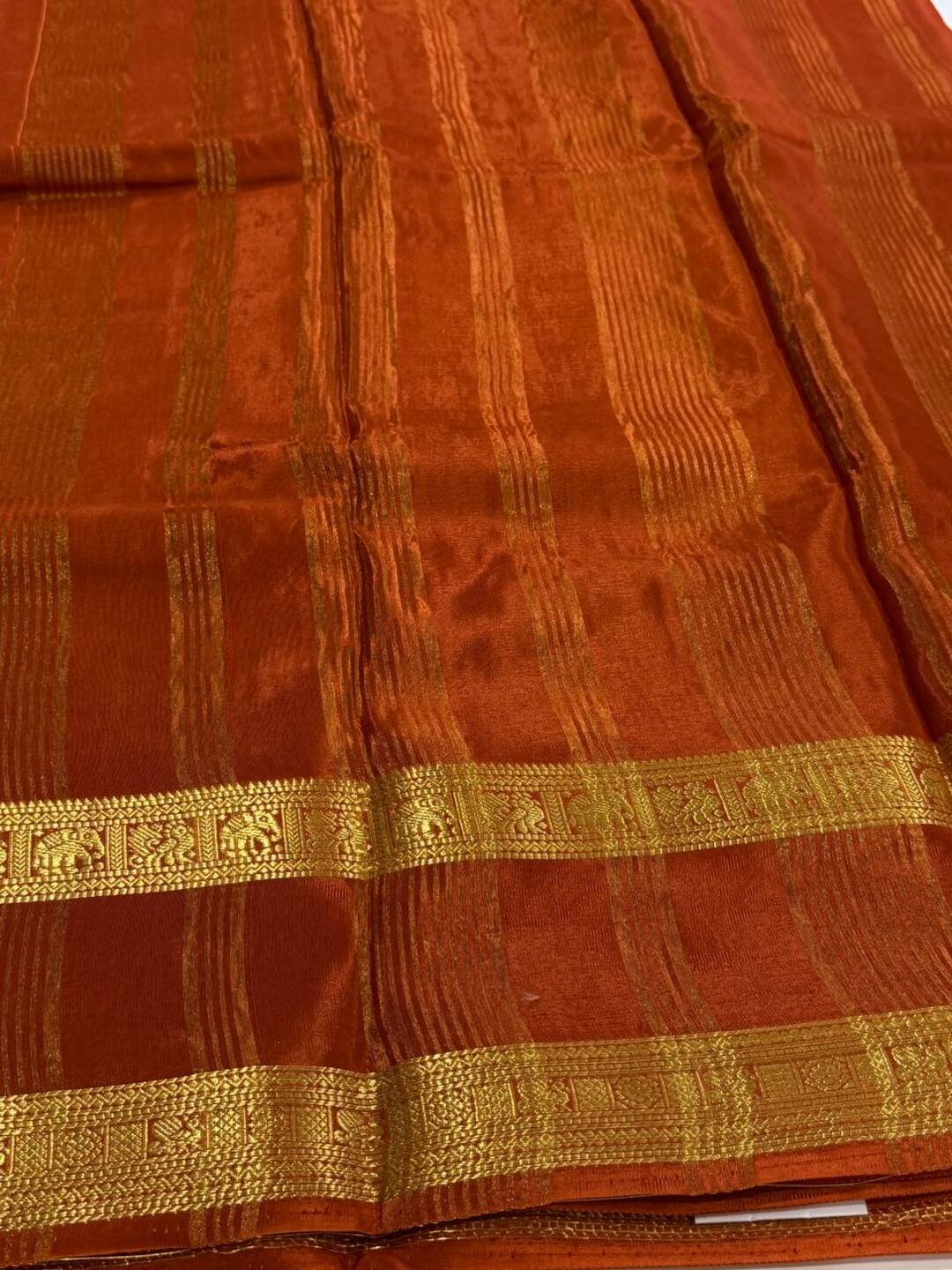 Burnt Orange Chiffon Cotton Silk Saree