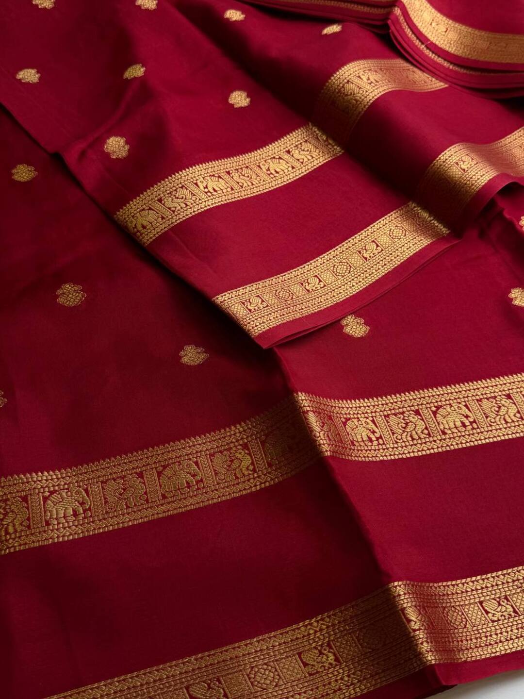 Cherry Red Chiffon Cotton Silk Saree