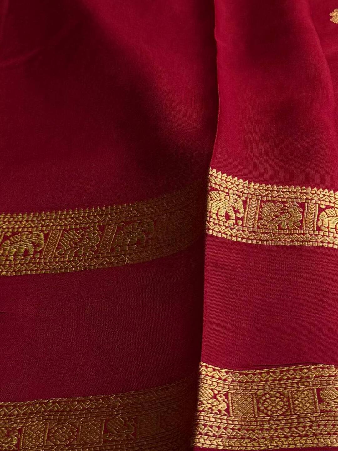 Cherry Red Chiffon Cotton Silk Saree