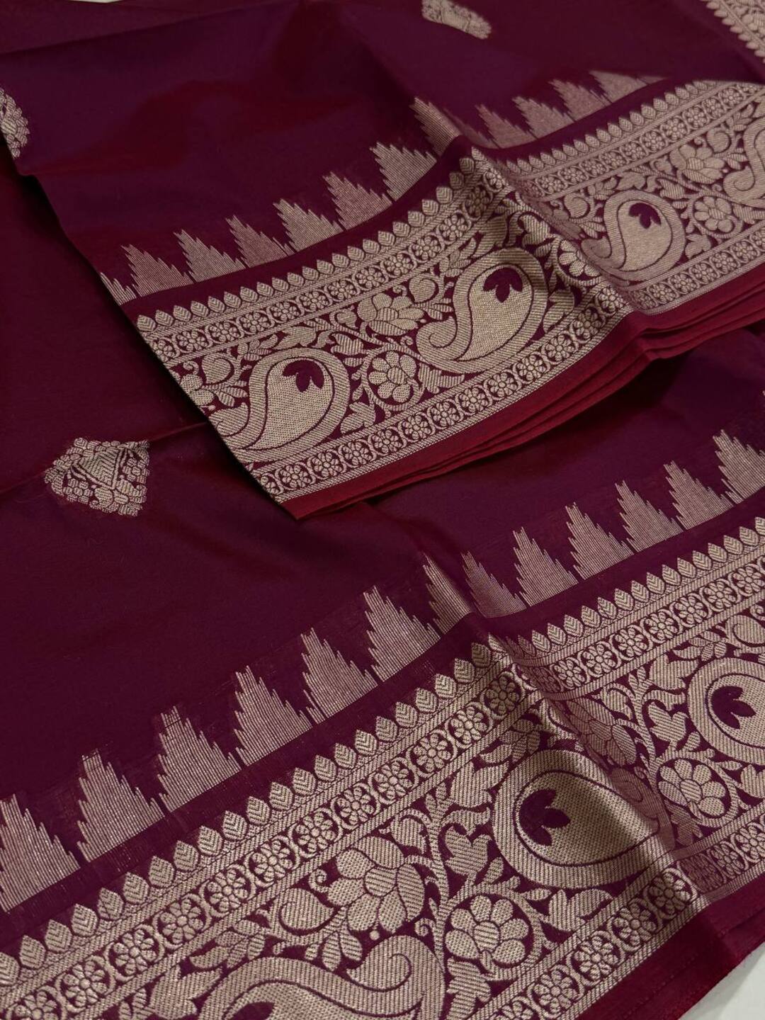 Wine Purple Cotton Silk Saree