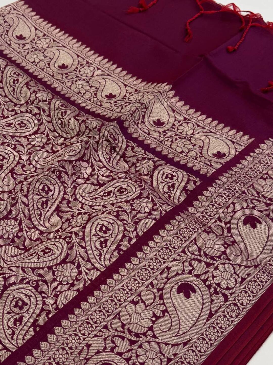 Wine Purple Cotton Silk Saree