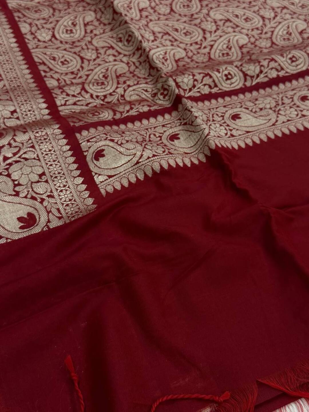 Cherry Red Cotton Silk Saree