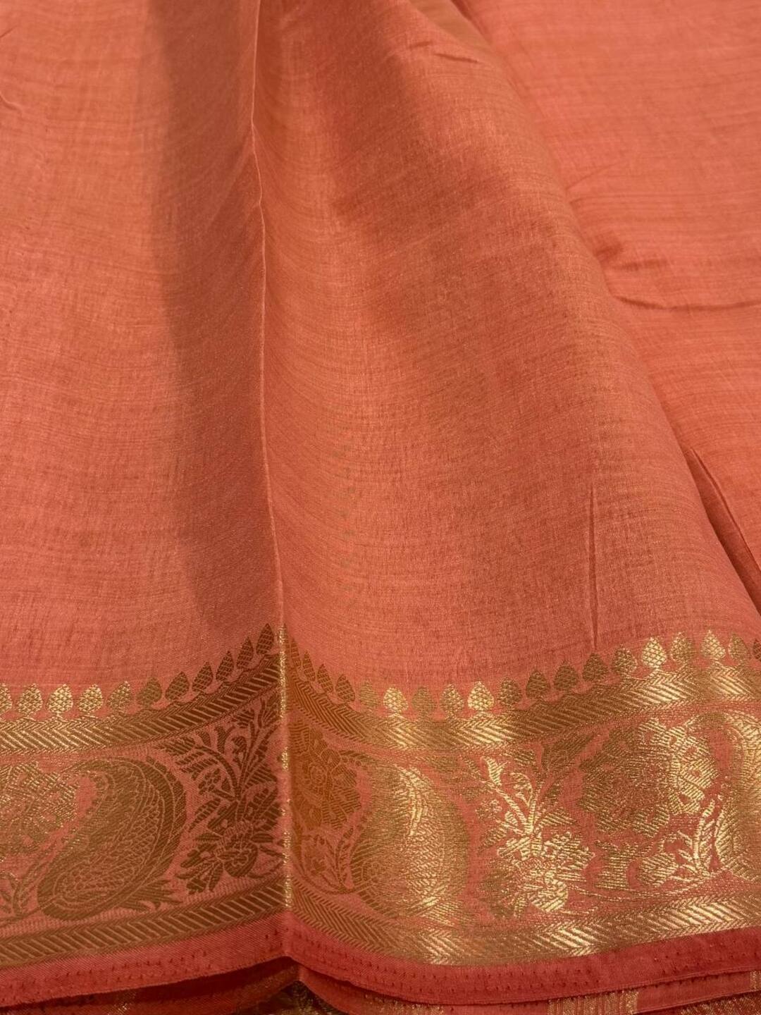 Peach Pink  Soft Cotton Saree
