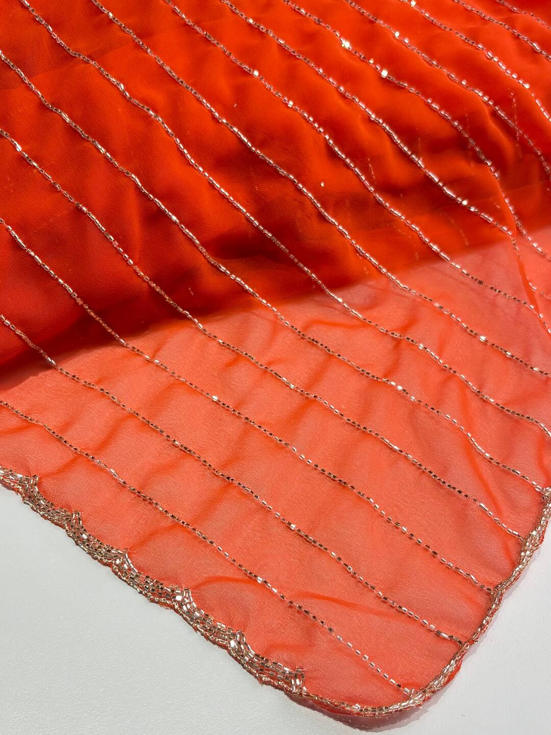 Orange Ambourding Georgette Silk Saree