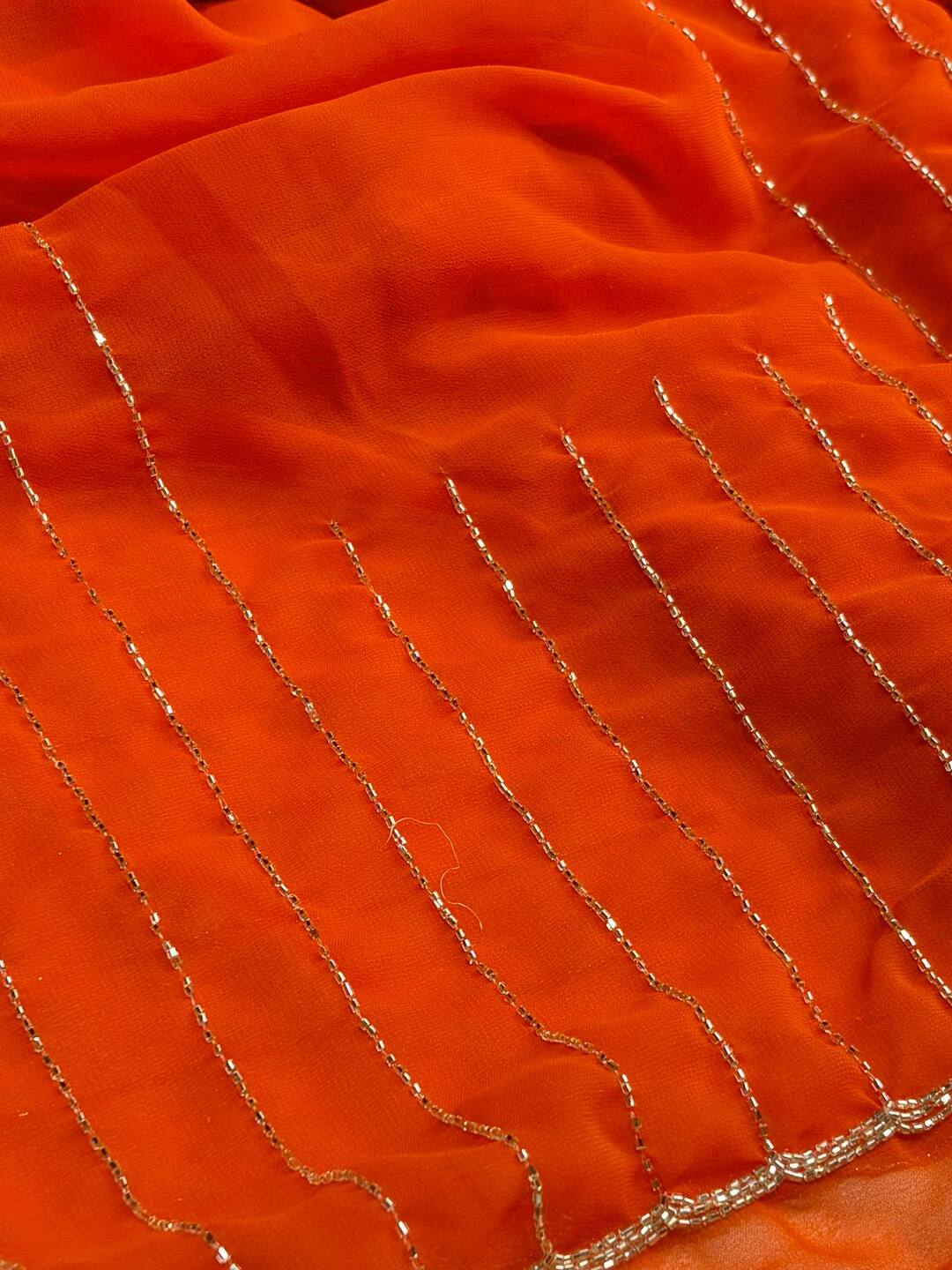 Orange Ambourding Georgette Silk Saree