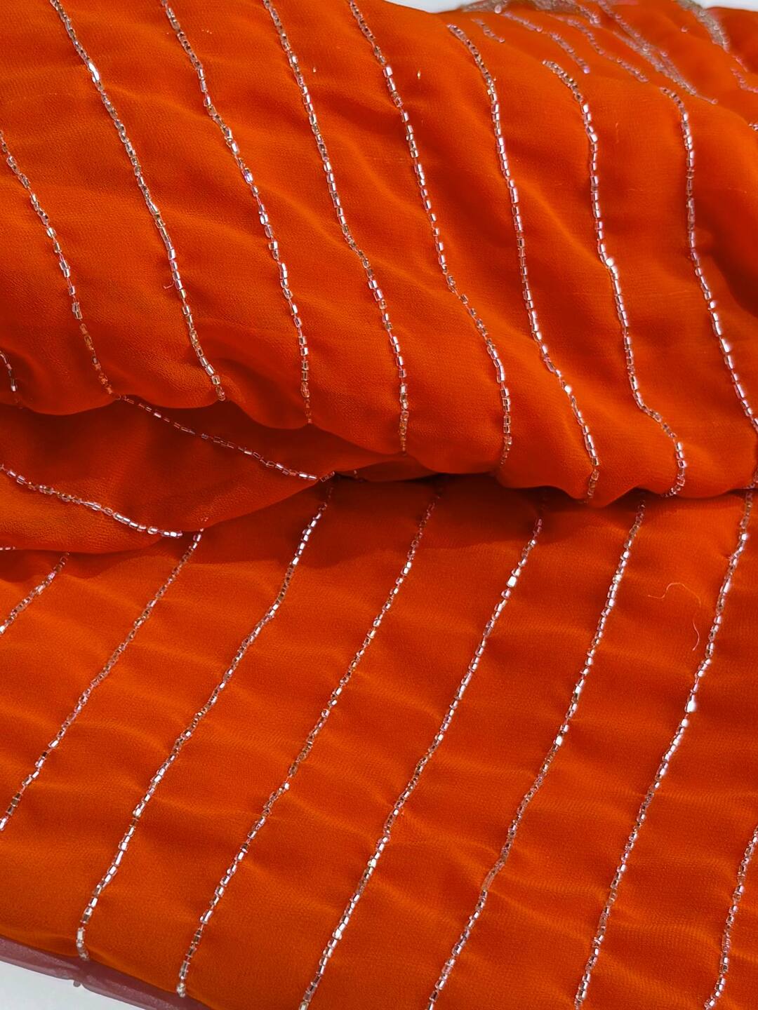 Orange Ambourding Georgette Silk Saree
