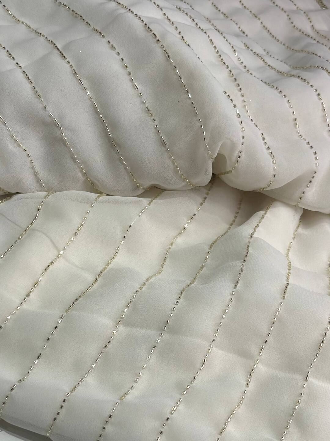 White Ambourding Georgette Silk Saree