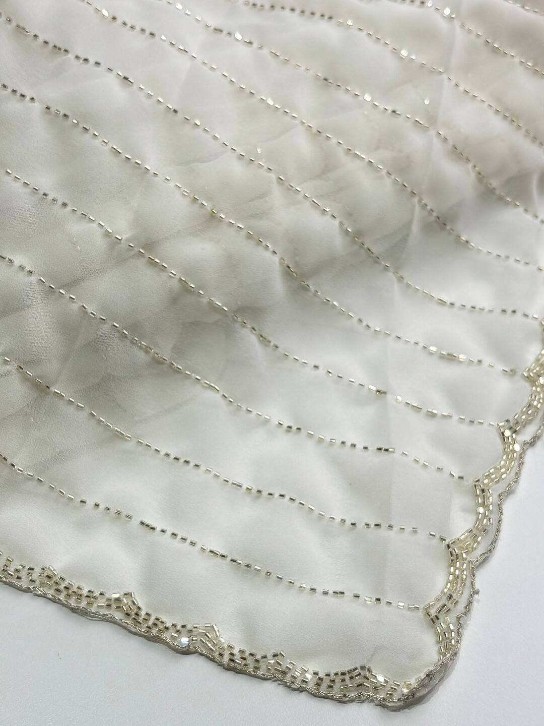 White Ambourding Georgette Silk Saree