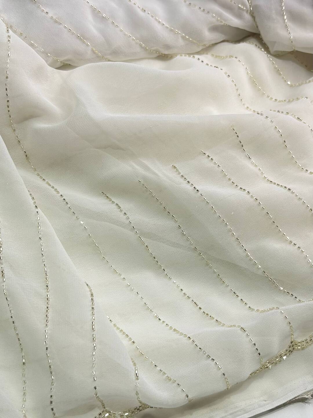 White Ambourding Georgette Silk Saree