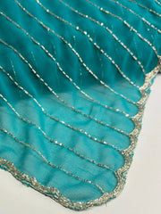 Turquoise Blue Ambourding Georgette Silk Saree