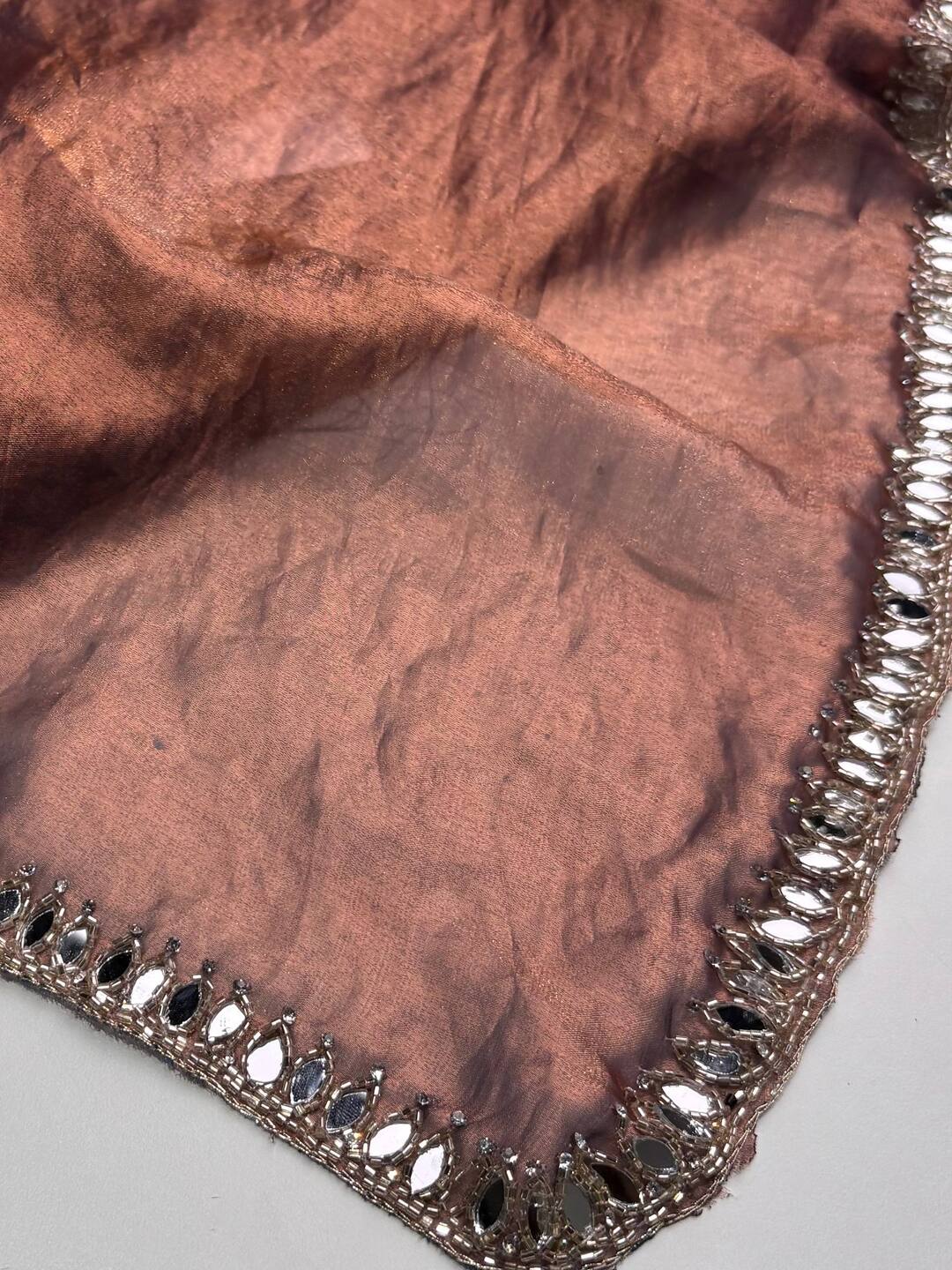 Dual Tone Brown Georgette Silk Saree
