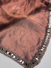 Dual Tone Brown Georgette Silk Saree