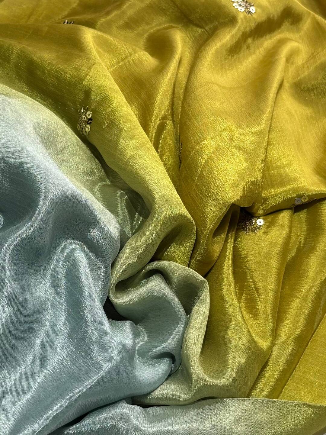 Olive Yellow Ombre Georgette Silk Saree