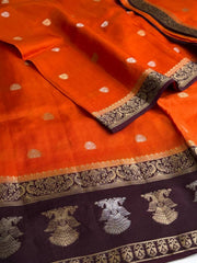 Orange With Dark Purple Banaras Cotton Saree
