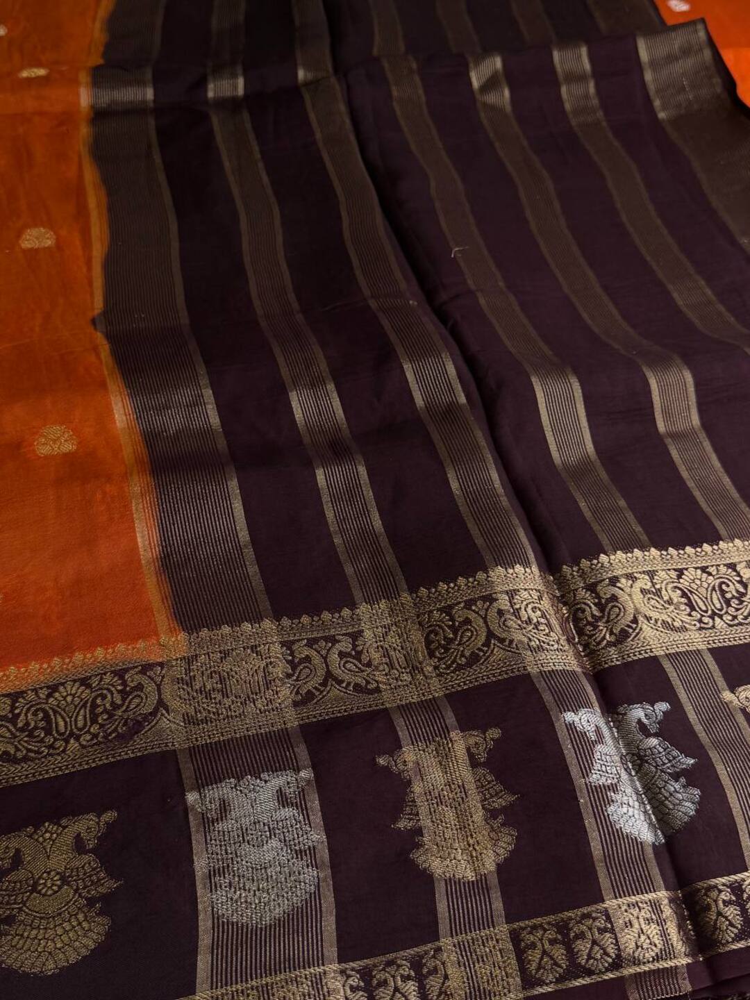 Orange With Dark Purple Banaras Cotton Saree