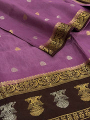 Lavender Purple With Dark Purple Banaras Cotton Saree