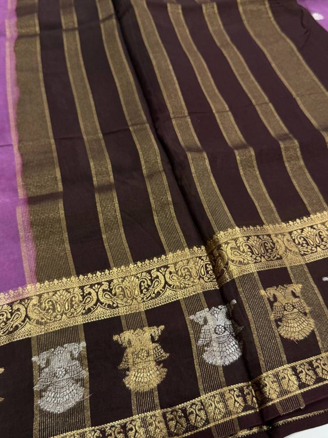 Lavender Purple With Dark Purple Banaras Cotton Saree