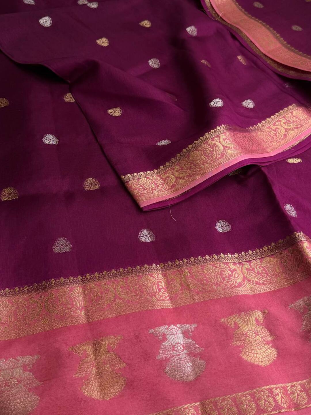 Magenta Purple With Pink Banaras Cotton Saree
