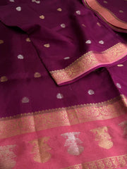 Magenta Purple With Pink Banaras Cotton Saree
