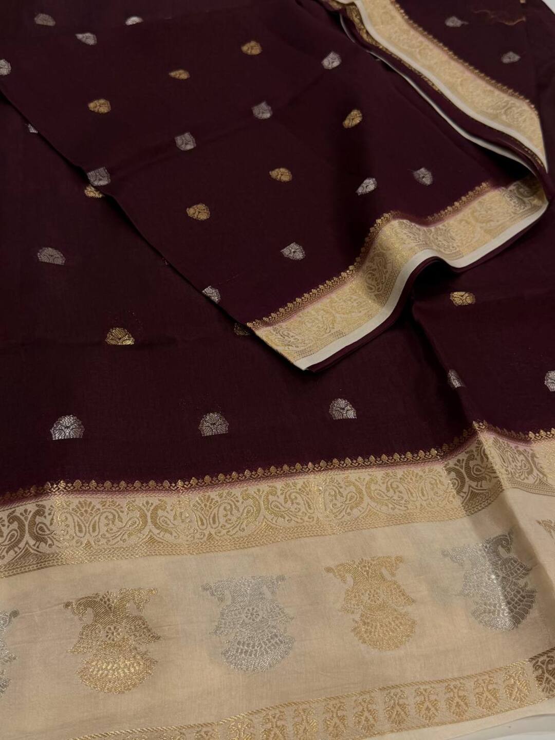 Wine Purple With White Banaras Cotton Saree