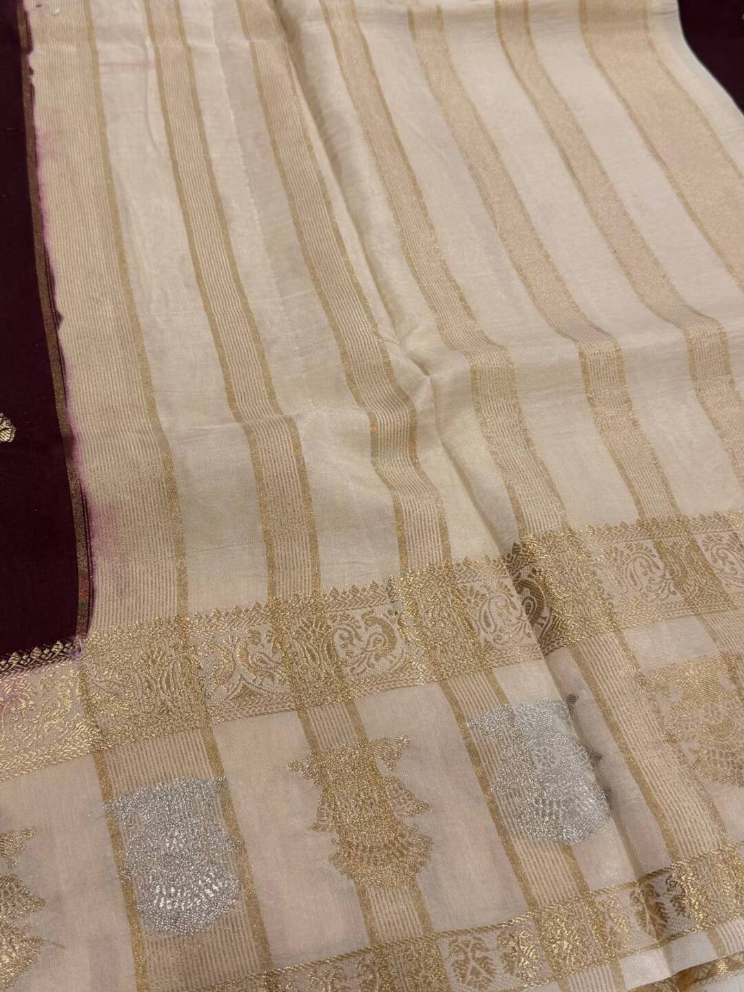 Wine Purple With White Banaras Cotton Saree