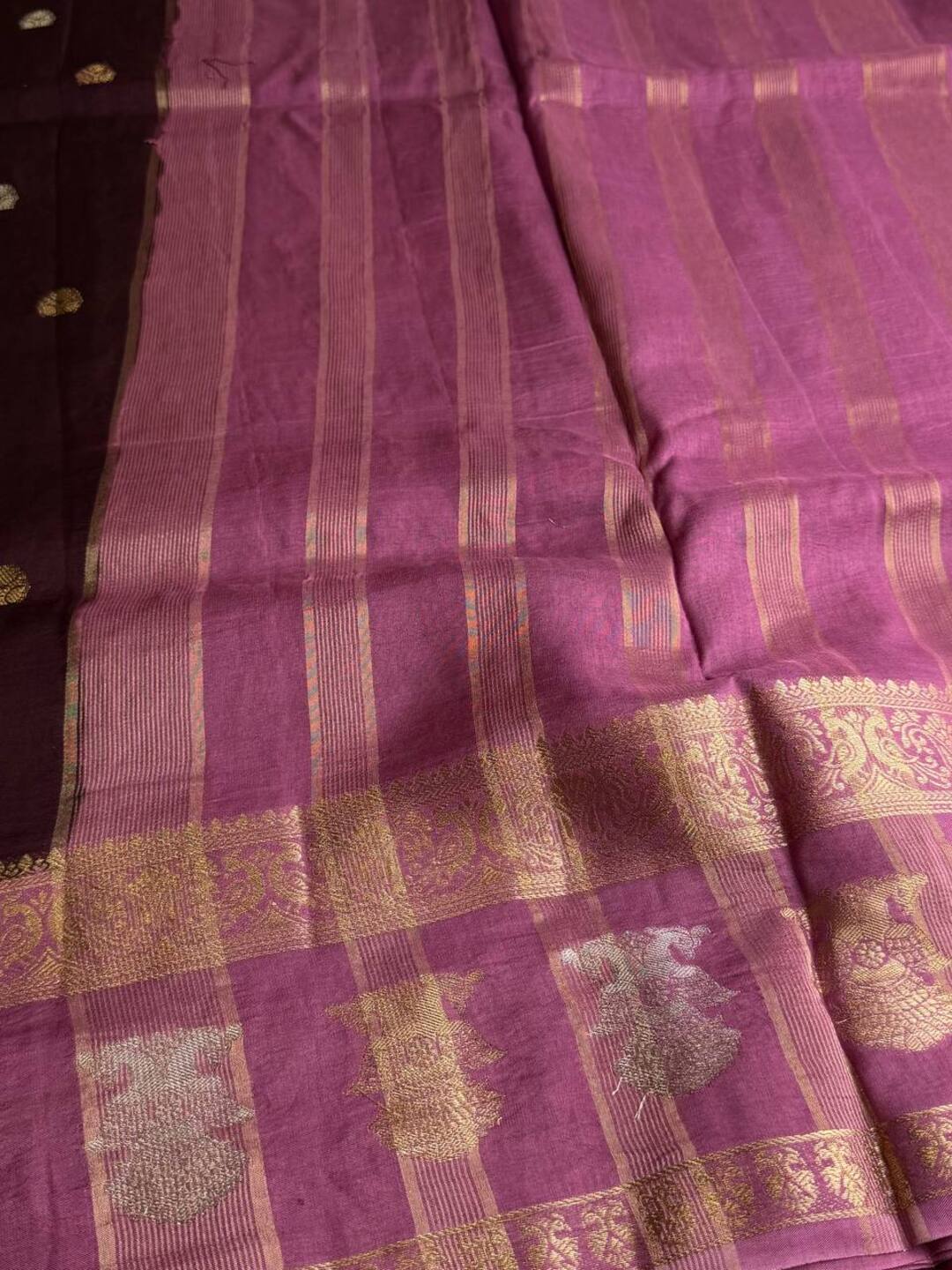 Wine Purple With Light Pink Banaras Cotton Silk Saree