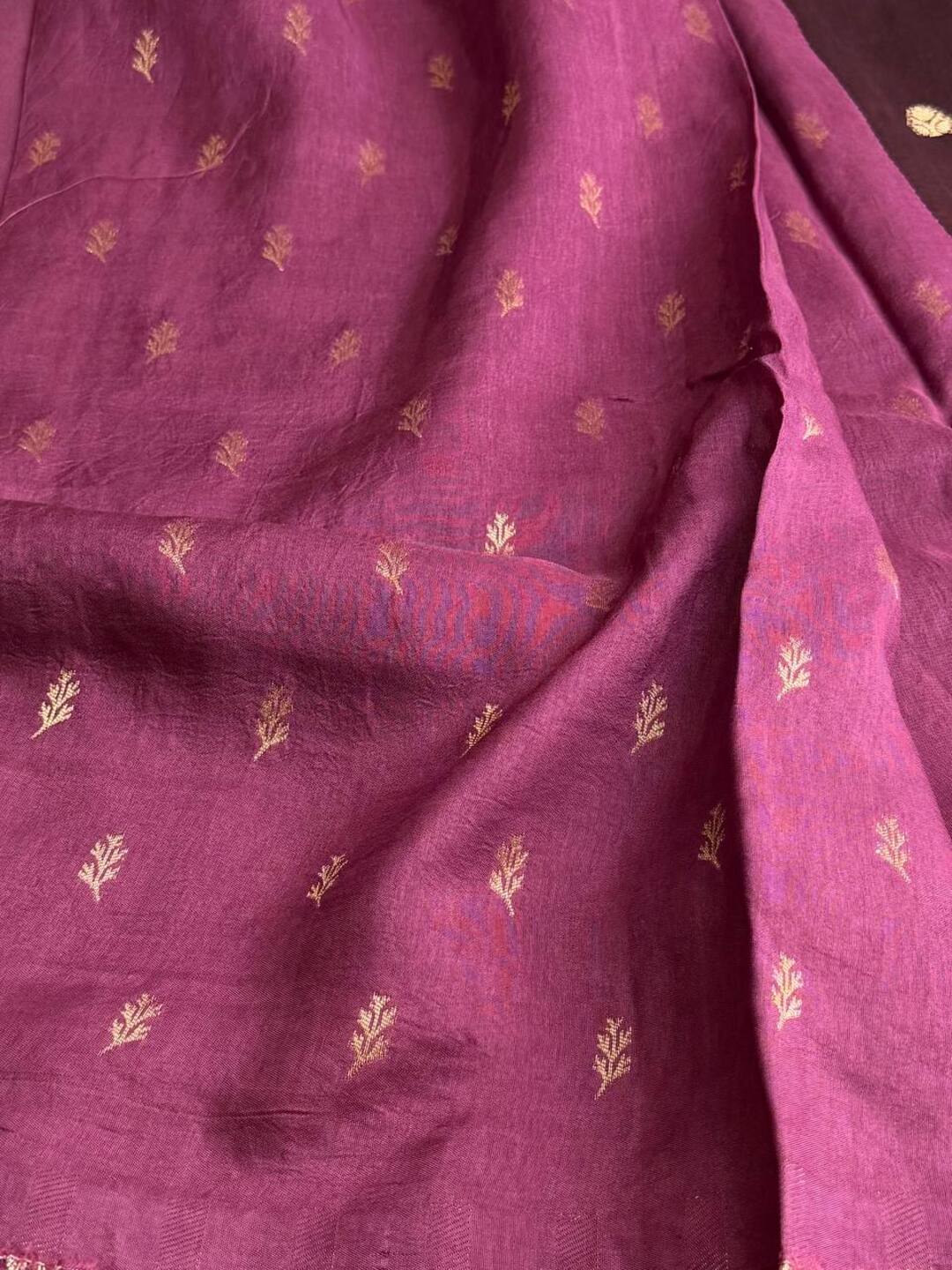 Wine Purple With Light Pink Banaras Cotton Silk Saree