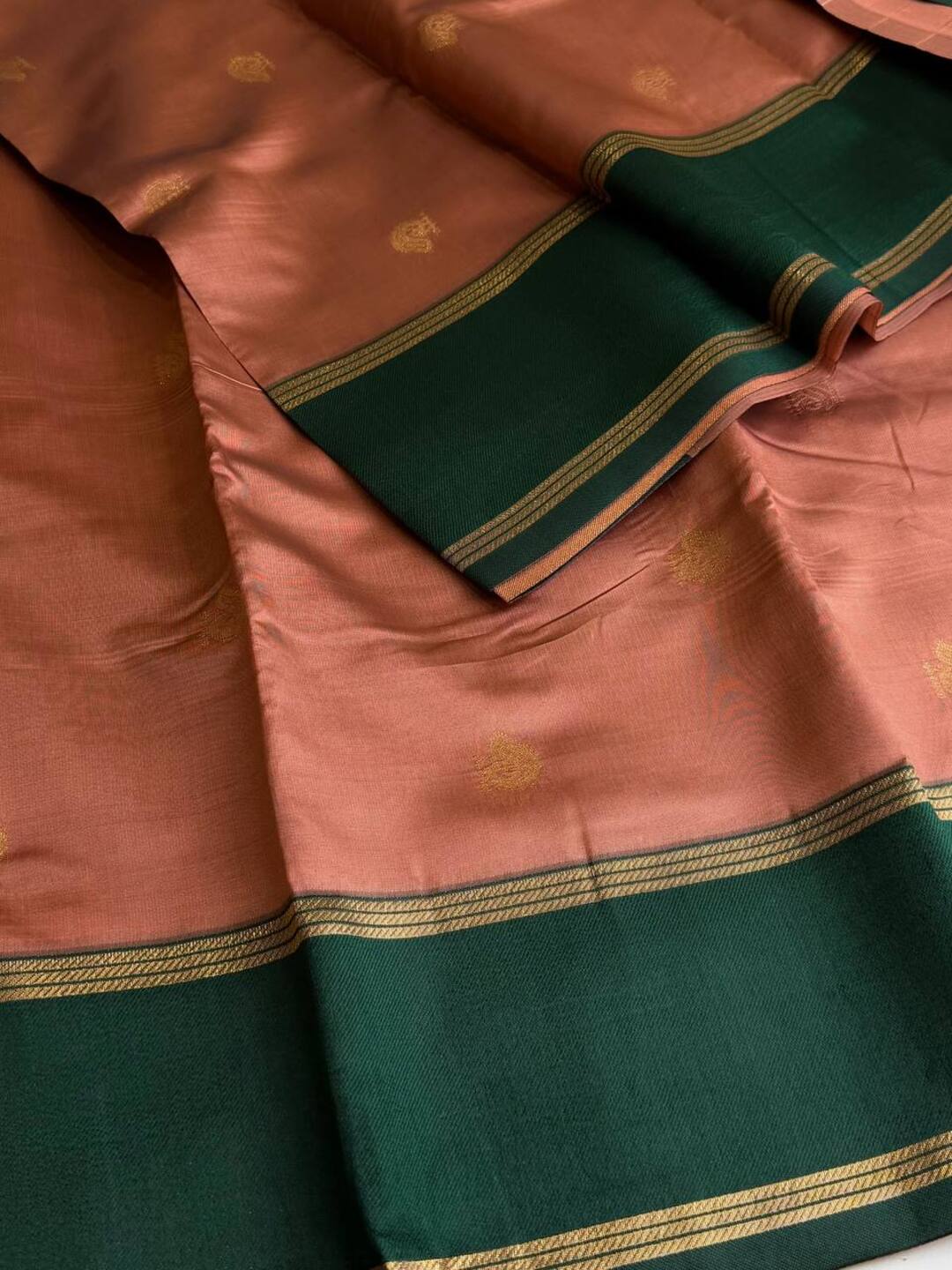 Mauve Pink With Emerald Green Cotton Silk Saree