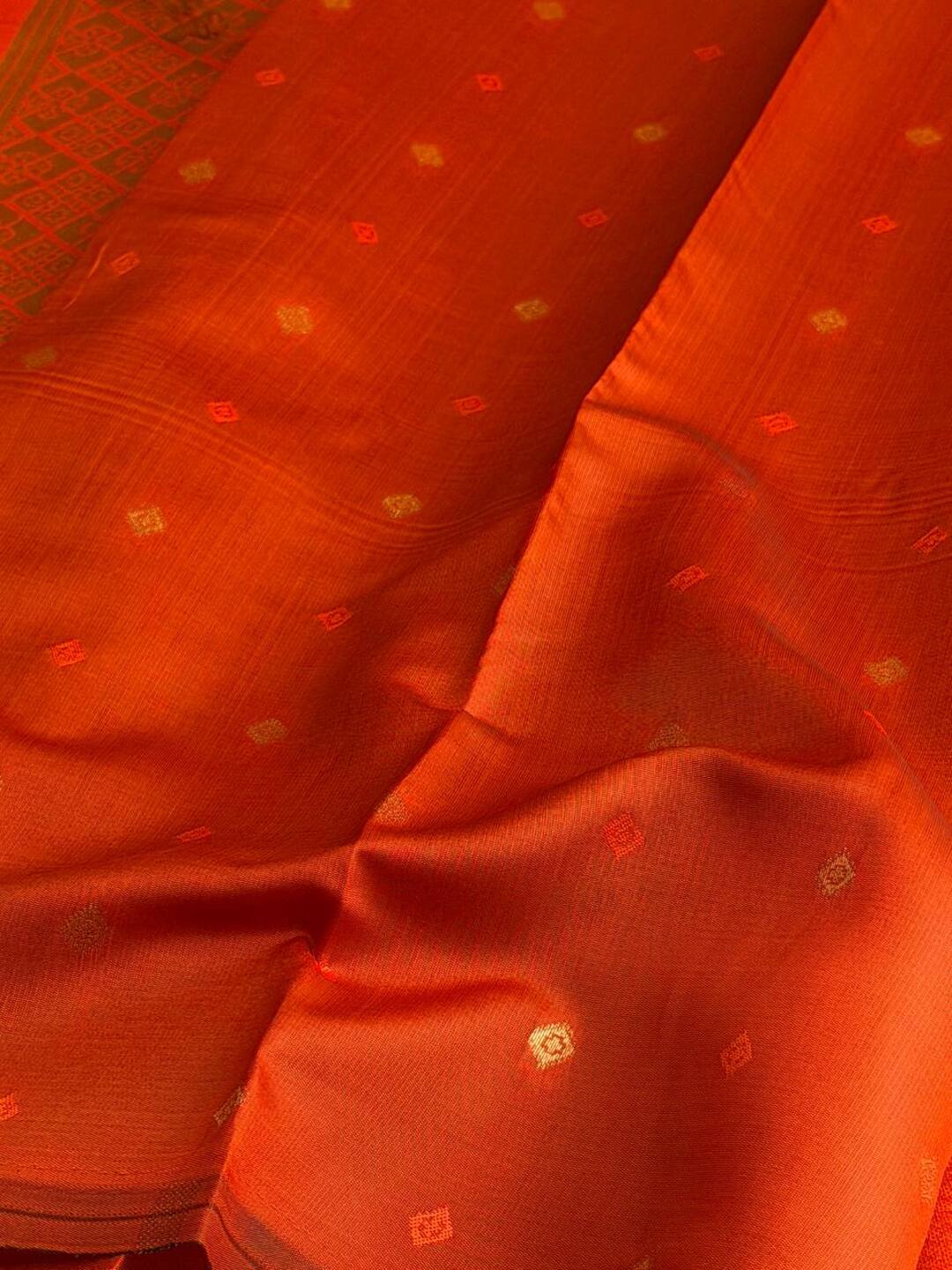 Sky Blue With Orange Cotton Silk Saree