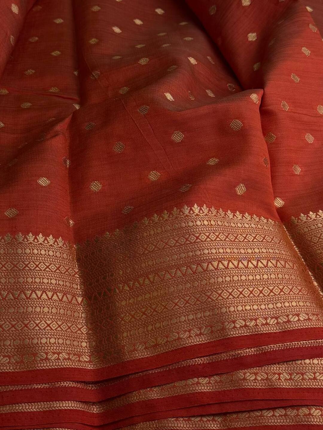 Orange Tussar Cotton Saree