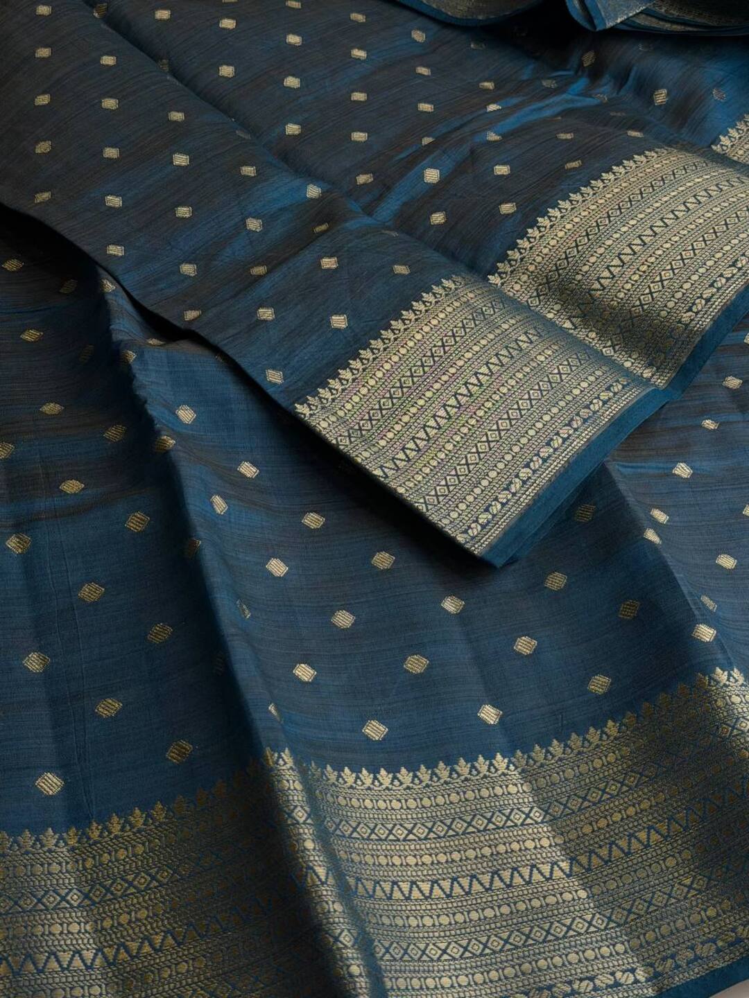 Teal Blue Tussar Cotton Saree