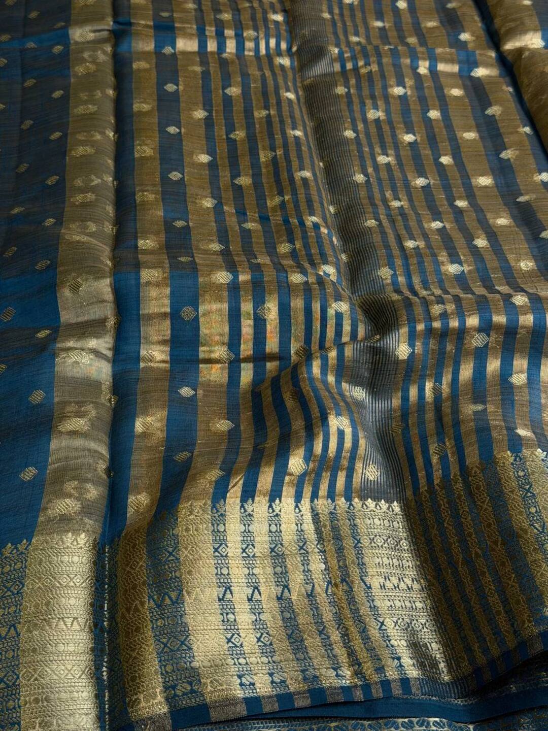 Teal Blue Tussar Cotton Saree
