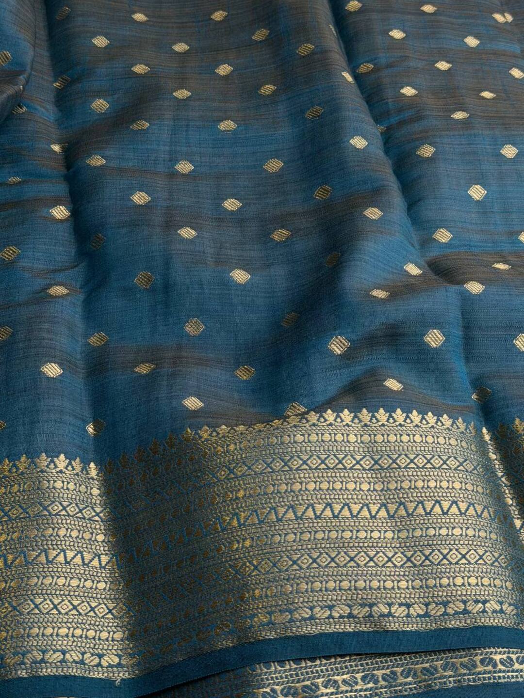 Teal Blue Tussar Cotton Saree