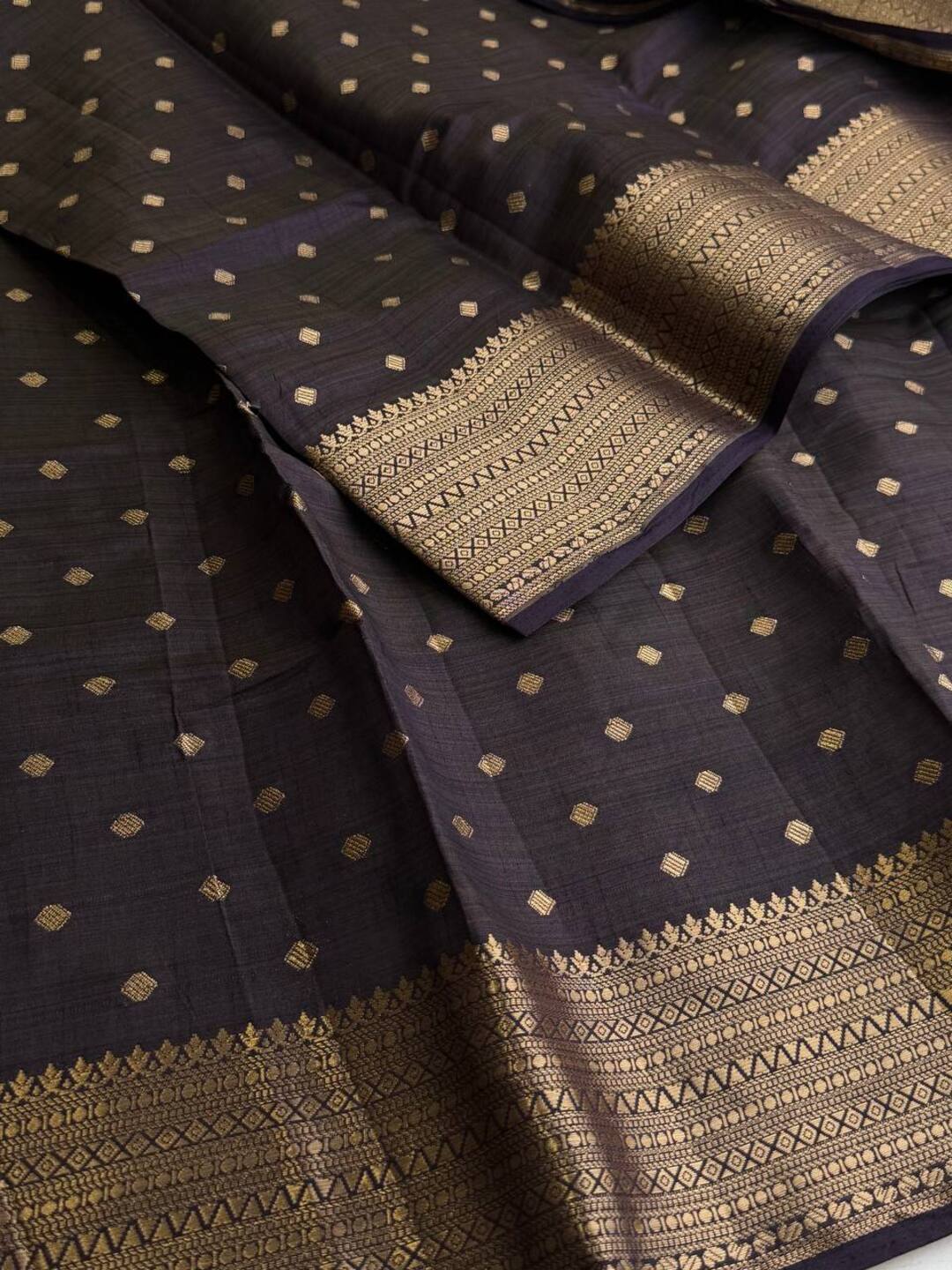 Deep Blue (Almost Black) Tussar Cotton Saree