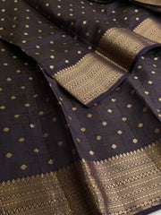 Deep Blue (Almost Black) Tussar Cotton Saree