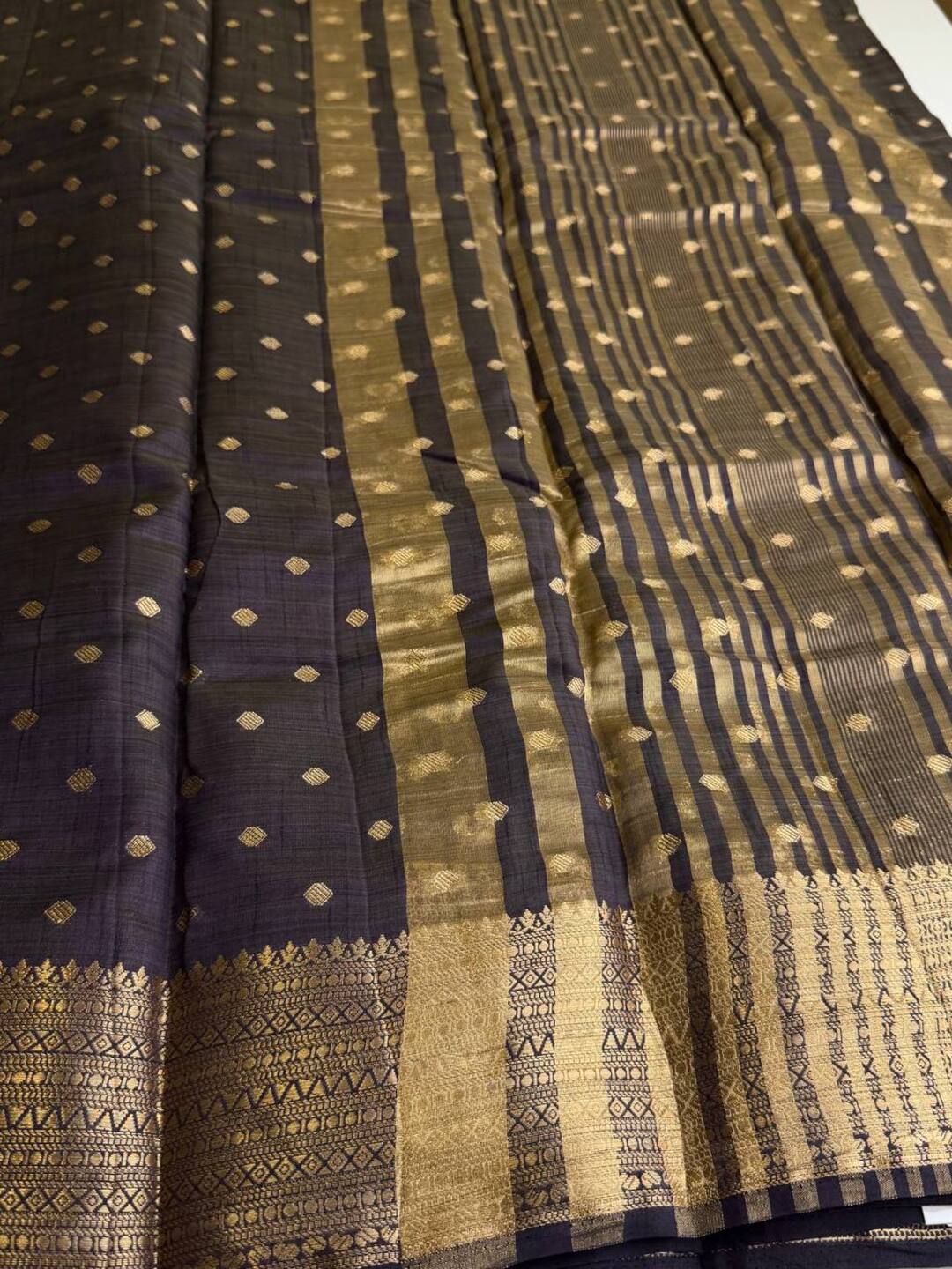 Deep Blue (Almost Black) Tussar Cotton Saree
