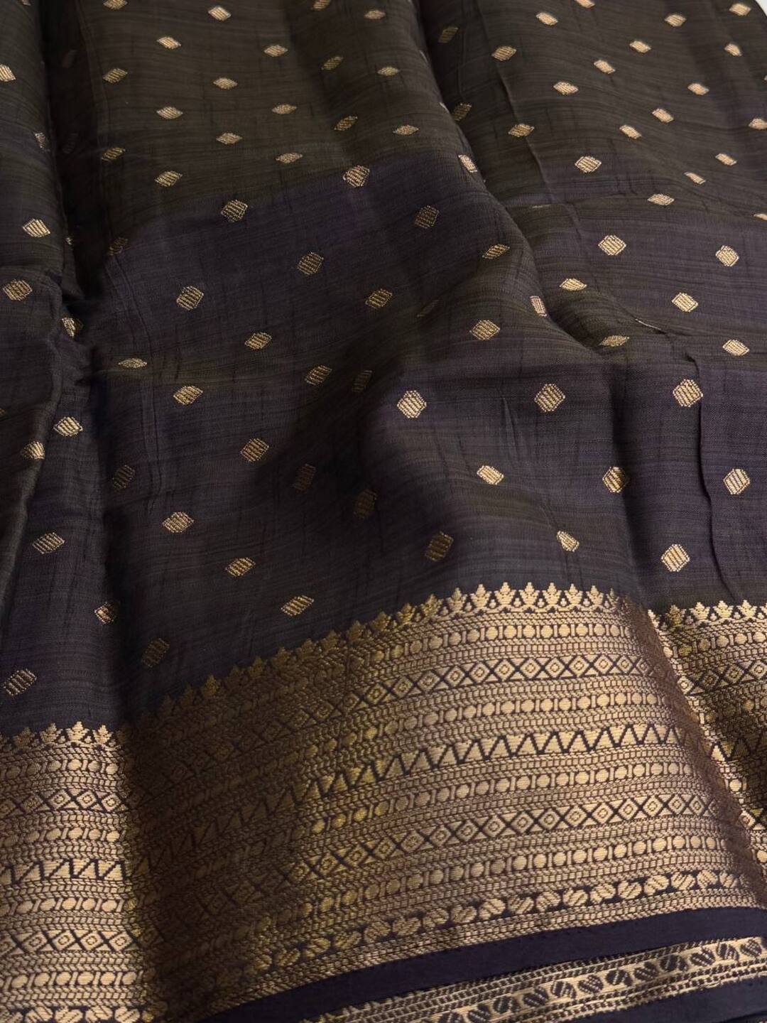 Deep Blue (Almost Black) Tussar Cotton Saree