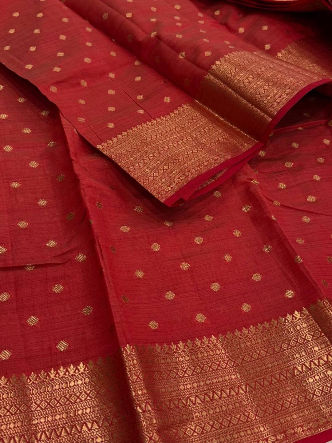 Red Tussar Cotton Saree