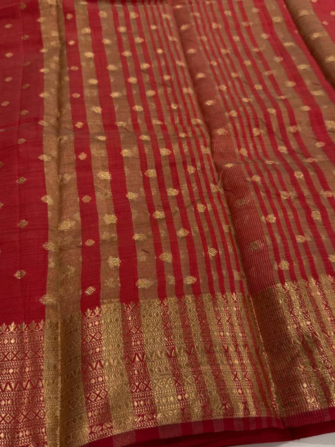 Red Tussar Cotton Saree