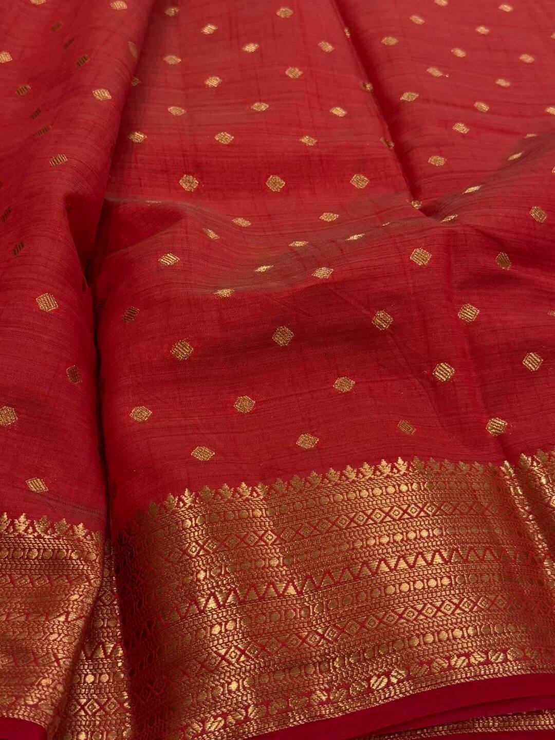 Red Tussar Cotton Saree