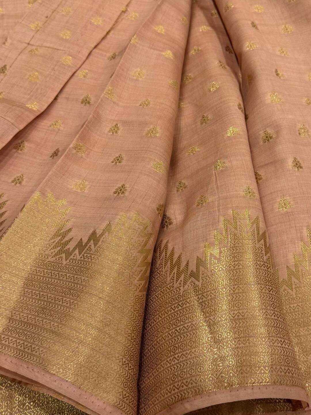 Beige Tussar Cotton Saree